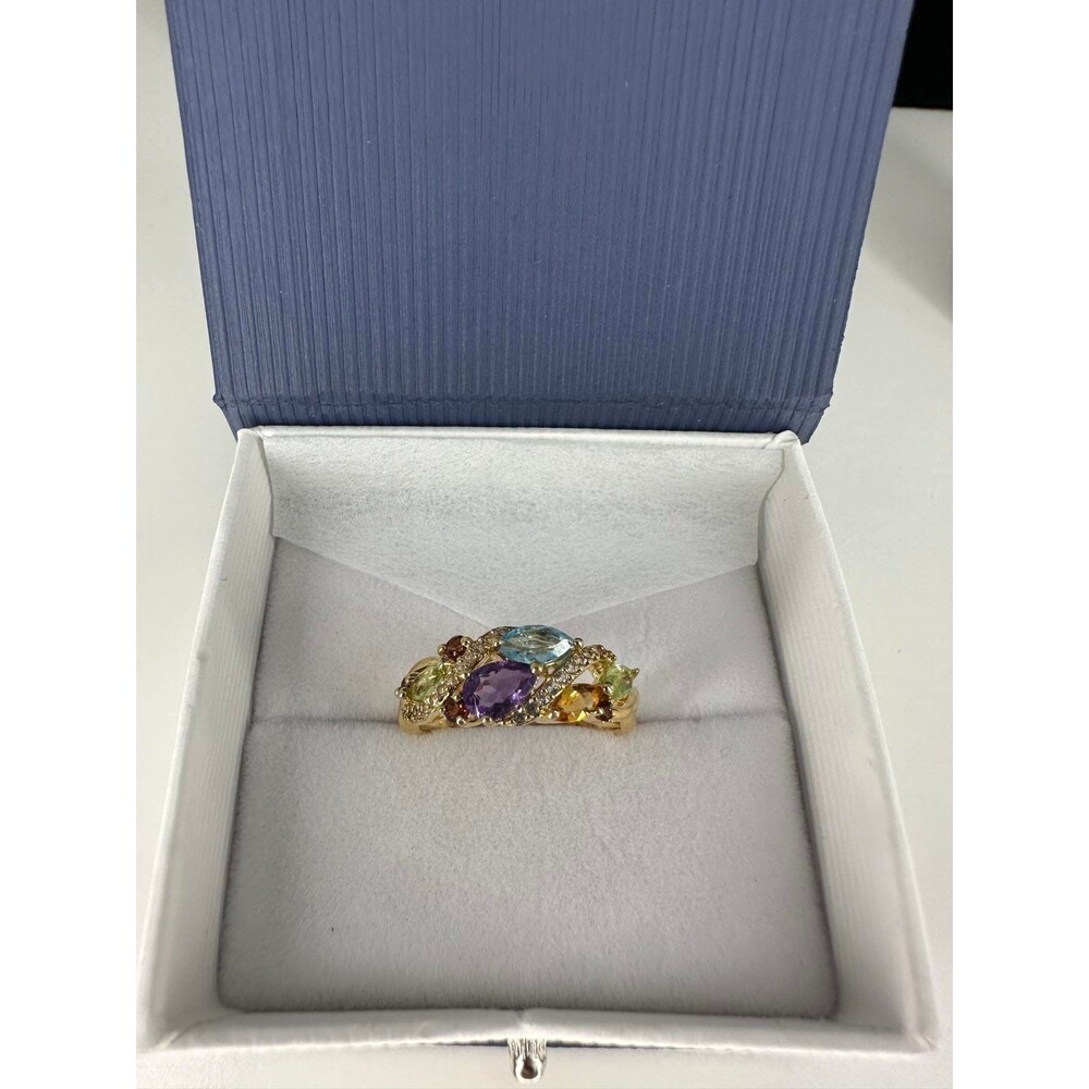 Vintage Natural Gemstone w/Diamond | Sterling Silver w/18kt Gold Overlay Ring